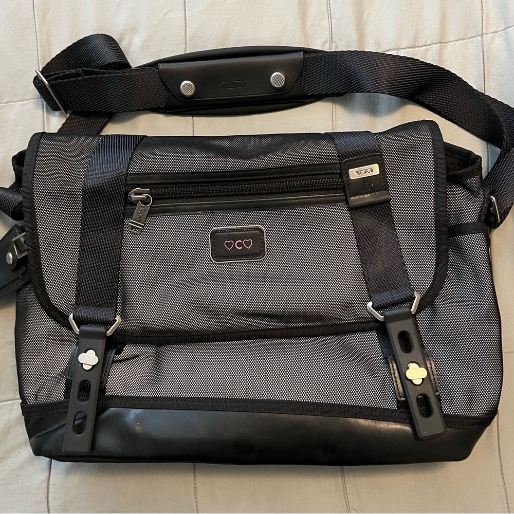 Tumi Black and Gray Reflective Messenger Bag